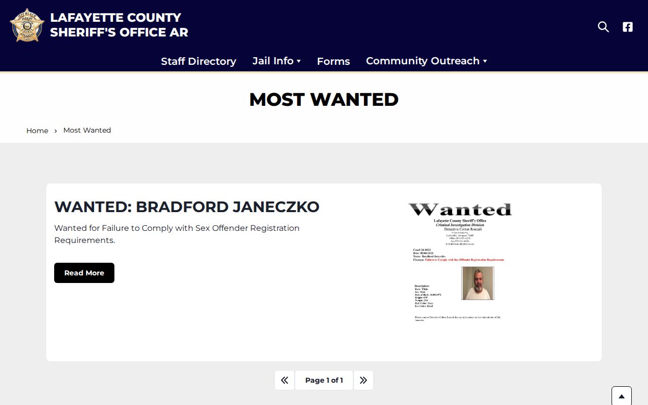 Lafayette County Sheriff's Office official most-wanted page
