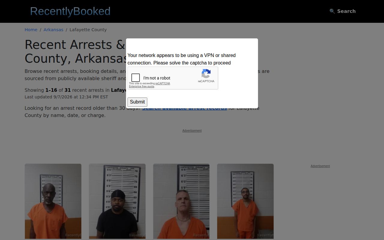 Unofficial RecentlyBooked Lafayette County page with date context